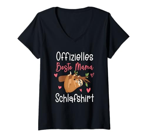Damen Offizielles Best Mum Schlafshirt Muttertag Faultier Mama T-Shirt mit V-Ausschnitt von offizielles schlafshirt faultier für Mama