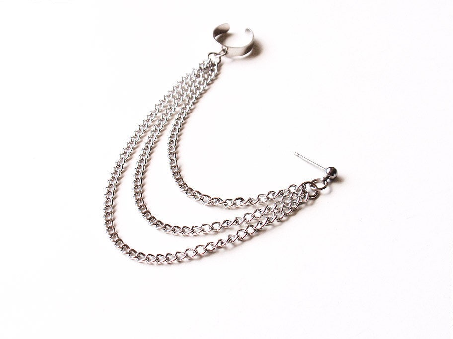 Silber Dreifach Ketten Ohrmanschette Ohrring | Einseitig Silber Dreifach Ketten Ohrmanschette Ohrring | Einseitig von oflovelythings