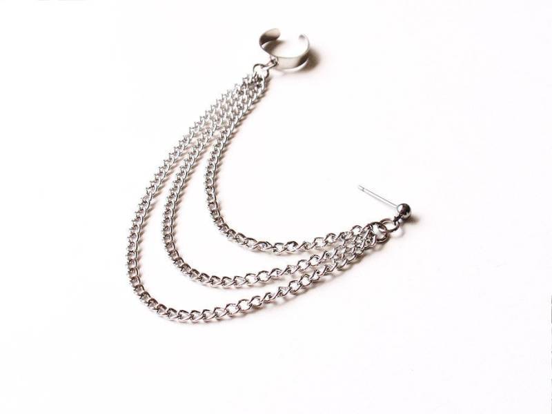 Silber Dreifach Ketten Ohrmanschette Ohrring | Einseitig von oflovelythings