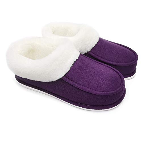 Ofoot Damen Micro Wildleder Mokassin Hausschuhe,warmes Plüschfutter mit Schaumstoffsohle 44/45 EU Violett von ofoot
