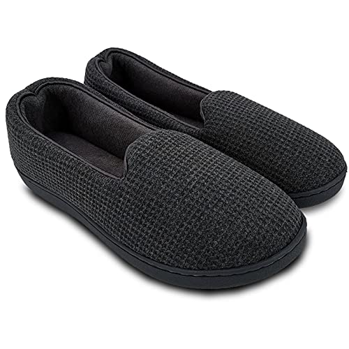 ofoot Bequeme Damen-Hausschuhe aus Memory-Schaum, flache Schuhe mit Rückseite, Baumwoll-Frottee-Futter, rutschfeste Sohlen, dunkelgrau, 8.5-9 Narrow von ofoot
