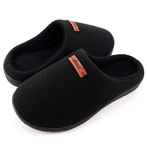 ofoot Bequeme und stützende Damen-Hausschuhe mit Memory-Schaum, Frottee-Innenfutter, rutschfeste TPR-Laufsohle, Schwarz, 9.5-10 von ofoot