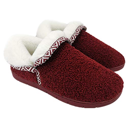 ofoot Damen Fuzzy Warm Cosy Memory Foam Schlafzimmer Fleece Hausschuhe,Weiches Dickes Plüschfutter Indoor Outdoor Rutschfeste Hartgummisohle von ofoot