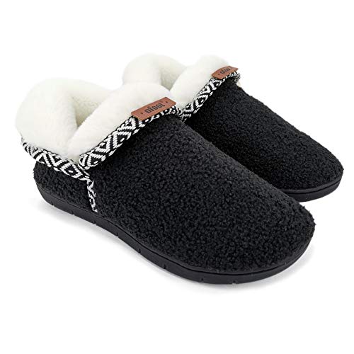 ofoot Damen Fuzzy Warm Cosy Memory Foam Schlafzimmer Fleece Hausschuhe,Weiches Dickes Plüschfutter Indoor Outdoor Rutschfeste Hartgummisohle von ofoot