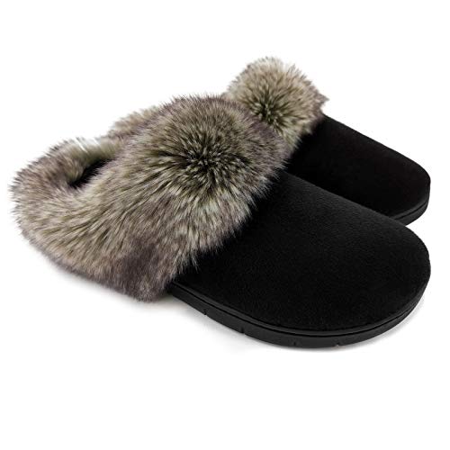 ofoot Damen Micro Wildleder Mokassins Fell Hausschuhe,Damen Abrieb mit Kaschmir Strick Warmes Fleece Futter,Rutschfeste Gummisohle von ofoot