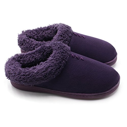 ofoot Damen Warme Mokassins Wildleder Clog Hausschuhe mit flauschigem Flanellfell Futter Memory Foam Einlegesohle Indoor Outdoor Rutschfeste Gummisohlen mit hartem Boden von ofoot