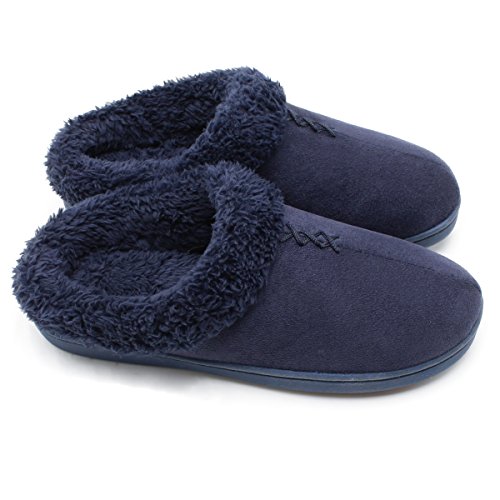 ofoot Damen Warme Mokassins Wildleder Clog Hausschuhe mit flauschigem Flanellfell Futter Memory Foam Einlegesohle Indoor Outdoor Rutschfeste Gummisohlen mit hartem Boden von ofoot