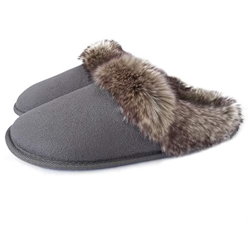 ofoot Damen Winter warme Mokassins Hauspelz Hausschuhe, Damen Indoor Slip On Schuhe mit Memory Foam Zopfmuster gefütterte Gummisohle von ofoot