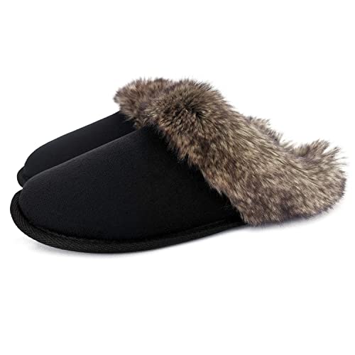 ofoot Damen Winter warme Mokassins Hauspelz Hausschuhe, Damen Indoor Slip On Schuhe mit Memory Foam Zopfmuster gefütterte Gummisohle von ofoot