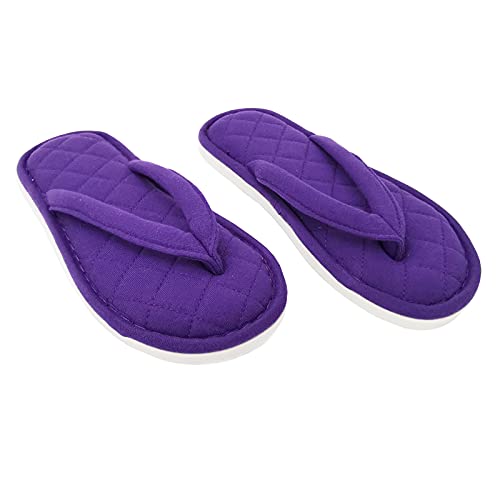 ofoot Frauen Cosy Cotton Spa Tanga Flip Flops Hausschuhe, feuchtigkeitstransportierende Open Toe Slip On Dick Memory Foam Indoor-Schuhe Dunkelviolett von ofoot