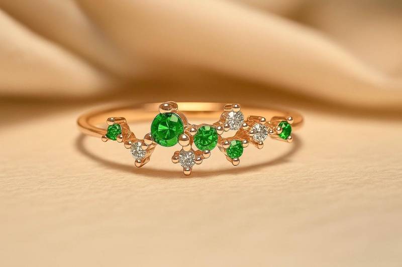 330 Solid Gold Cz Smaragd Ring/Diamant Cluster & Einzigartiger Schmuck von ohannescorlu