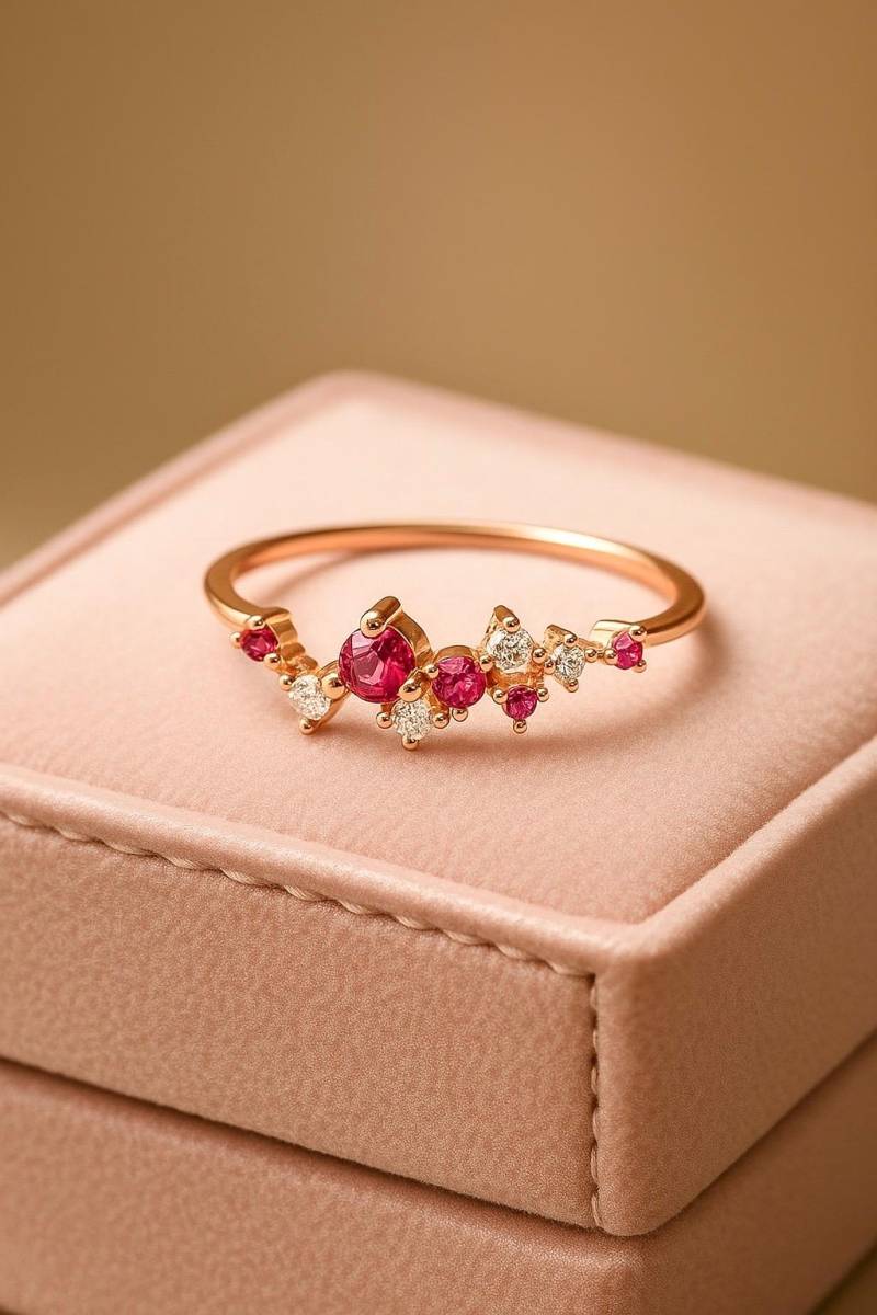 333 Solid Gold Cz Rubin Ring/Diamant Cluster & Einzigartiger Schmuck von ohannescorlu