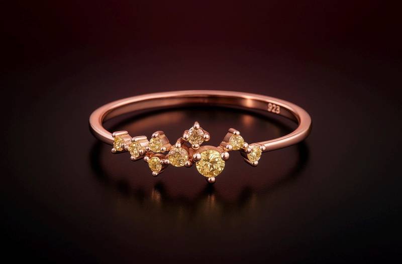 8K Solid Gold Cz Citrin Cluster Ring - Stapelring Schmuck Gelbe Steine Ringe von ohannescorlu