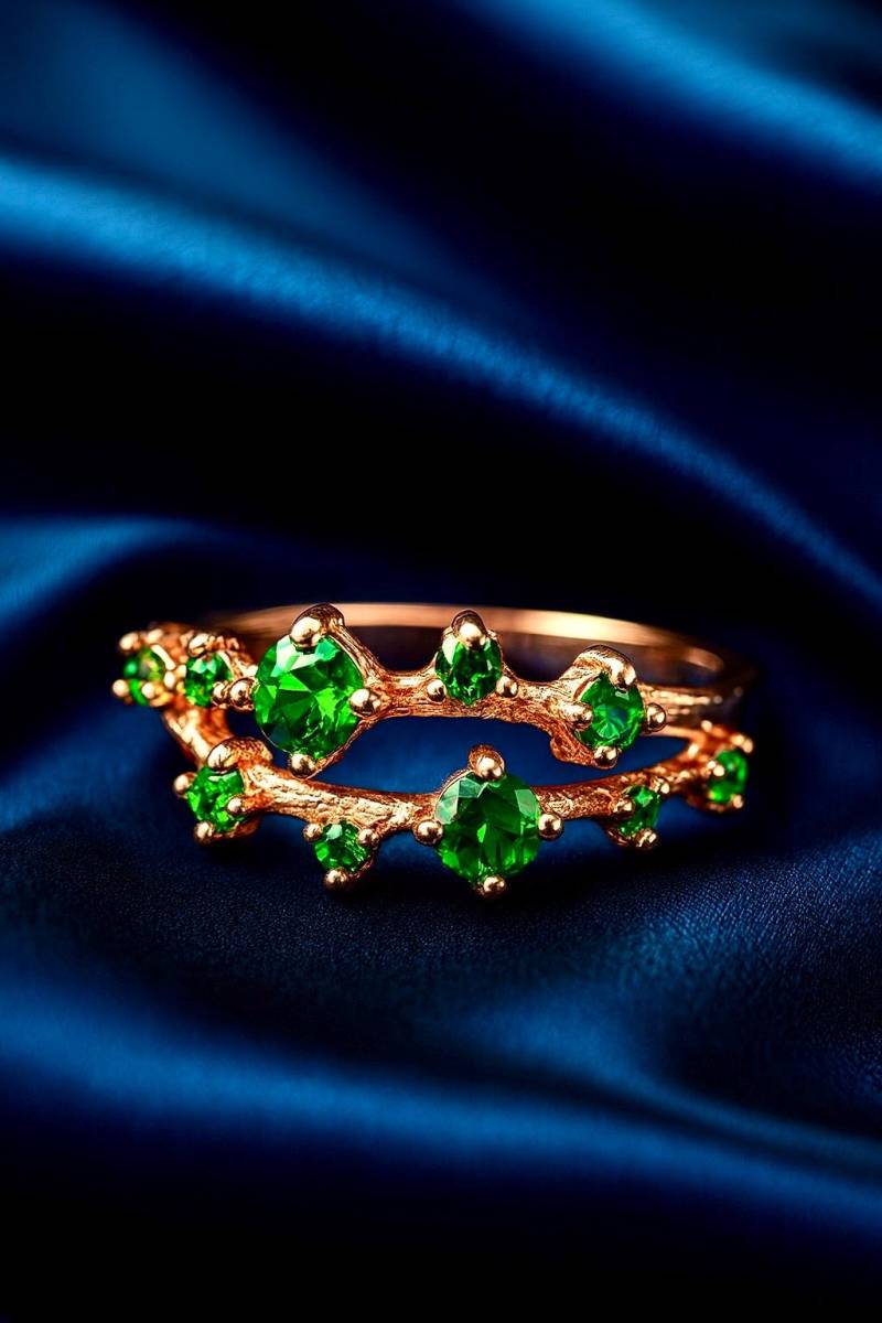 8K Solid Gold Cz Cluster Ring/Goldring Smaragd Rose Zirkonia von ohannescorlu