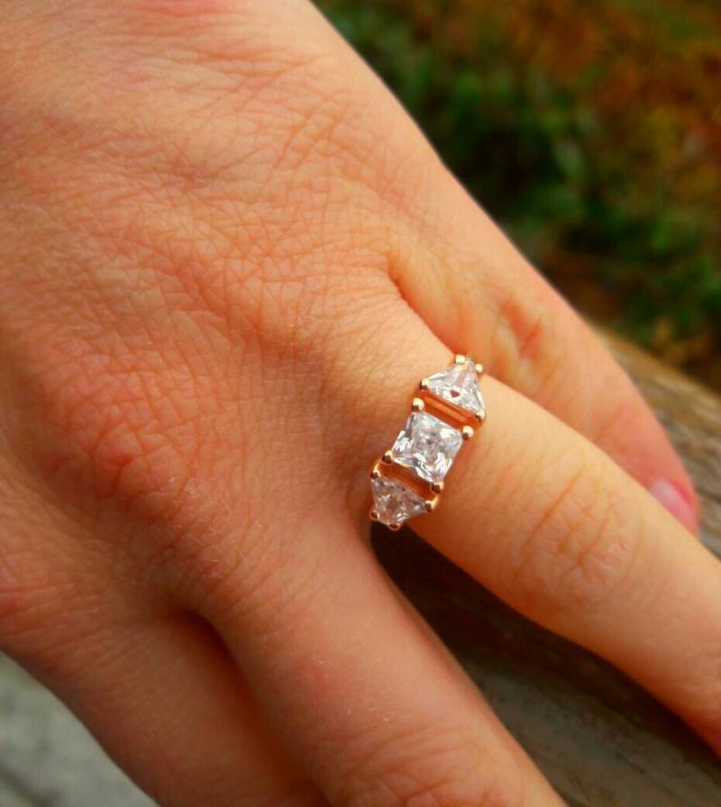 8K Solid Gold Cz Prinzessin & Dreieck Geschnitten Cluster Ring-Diamant Ring-Princess Cut Ring-Gold Ring-Dreieck Schmuck-Gold Schmuck von ohannescorlu