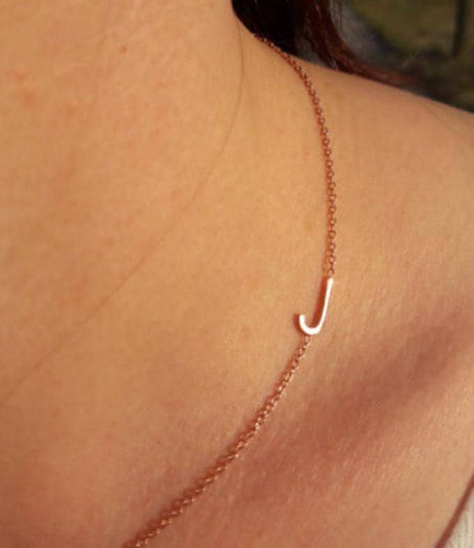 Erste Halskette-14K Gold Seitlich Halskette-Buchstabe Halskette-Initiale Handgefertigte Erste Halskette von ohannescorlu