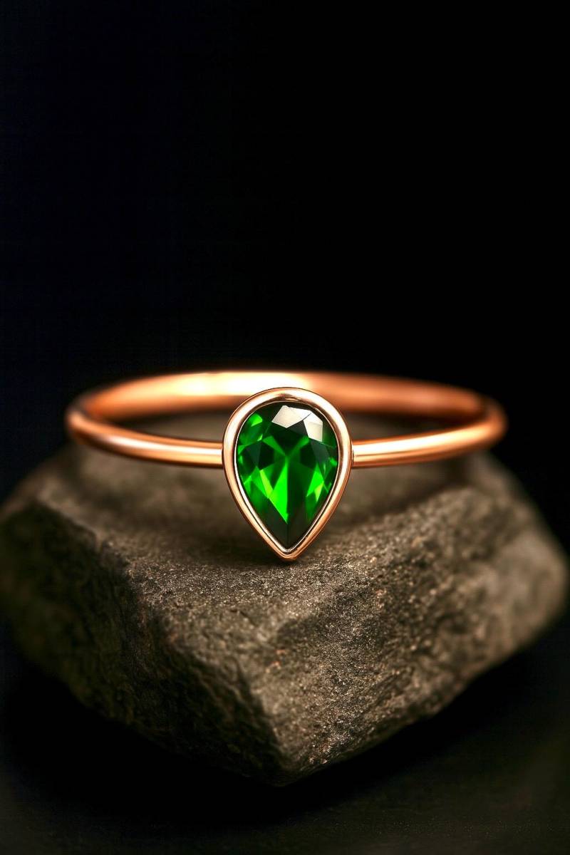 Goldring Cz Smaragd/Smaragdring Birnenring Tropfenring 8K Gold ~ Handgemachter Schmuck von ohannescorlu