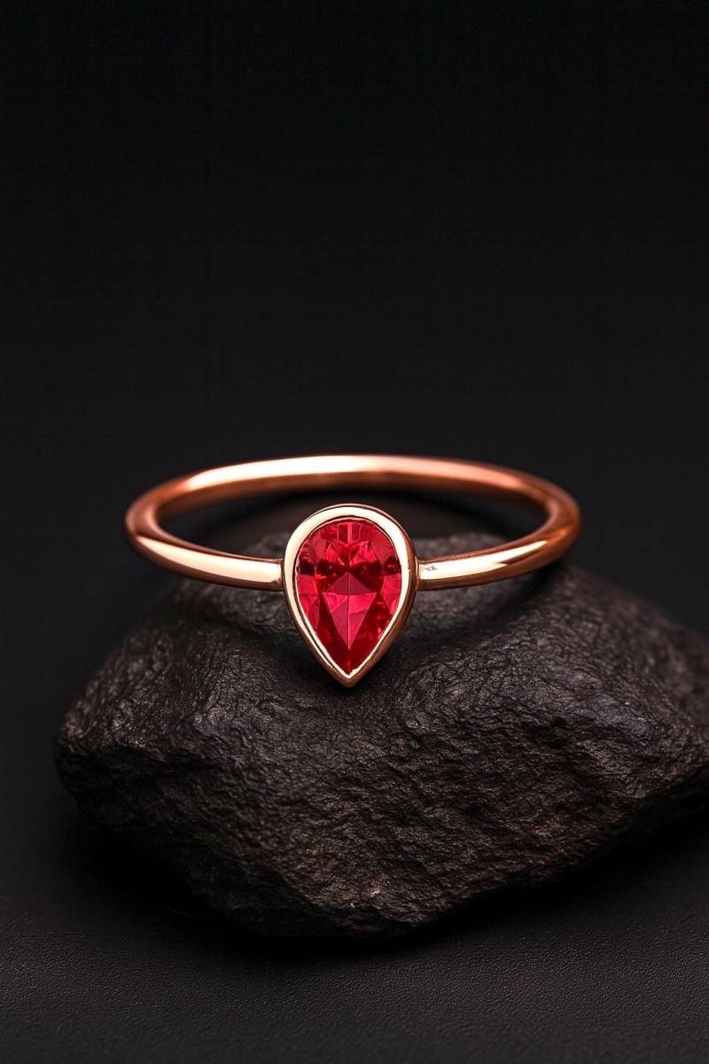 8K Gold Cz Rubinring/Goldring Birnenring Tropfenring ~ Handgemachter Rubin Schmuck von ohannescorlu