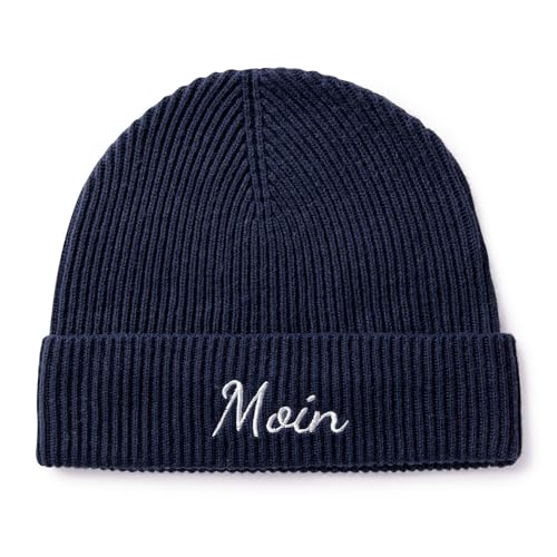 personalisierte Baby Strickmütze aus Baumwolle & Merinowolle (Farbe & Größe wählbar) - Unisex Beanie für Übergang & Winter - Kinder Mütze individuell Bestickt für Familienlook von ohee manufaktur