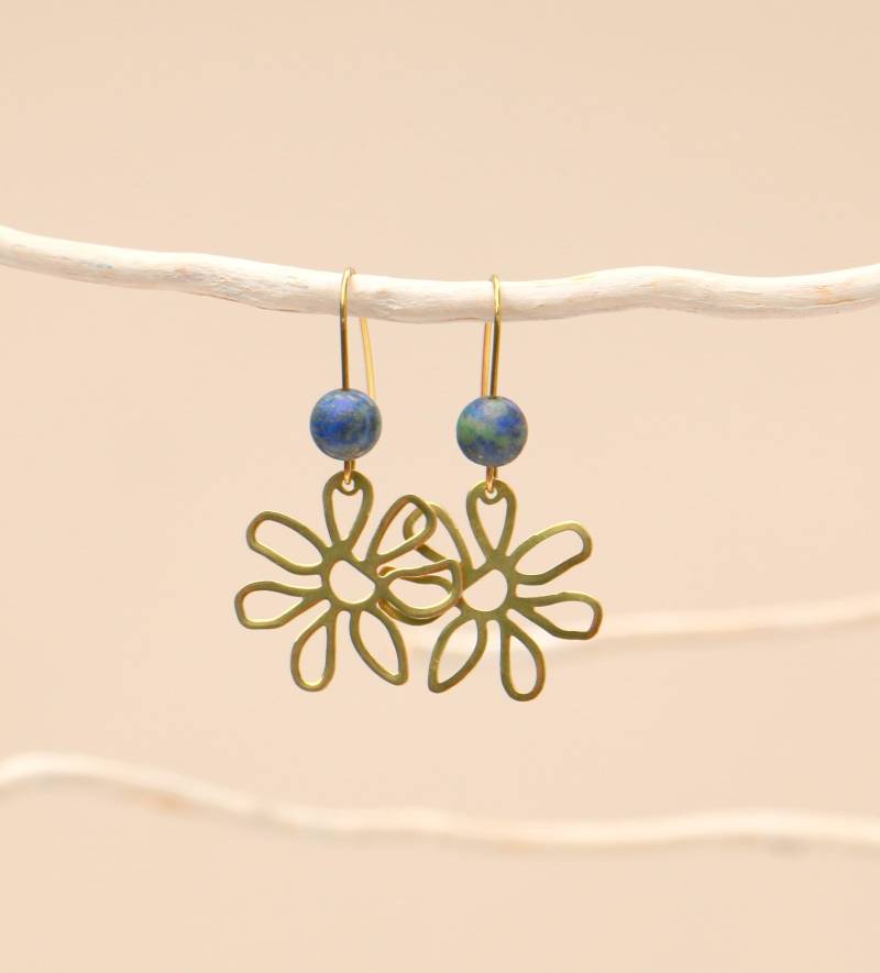 Abstrakte Blüten Ohrringe, Ohrhänger Blume Mit Perlen von ohfunky