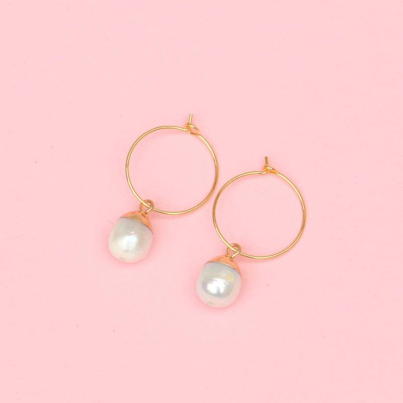 Creolen Gold Mit Anhänger Süßwasserperle Tropfen von ohfunky