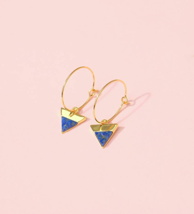 Creolen Gold Mit Lapis Lazuli Dreieck Anhänger von ohfunky