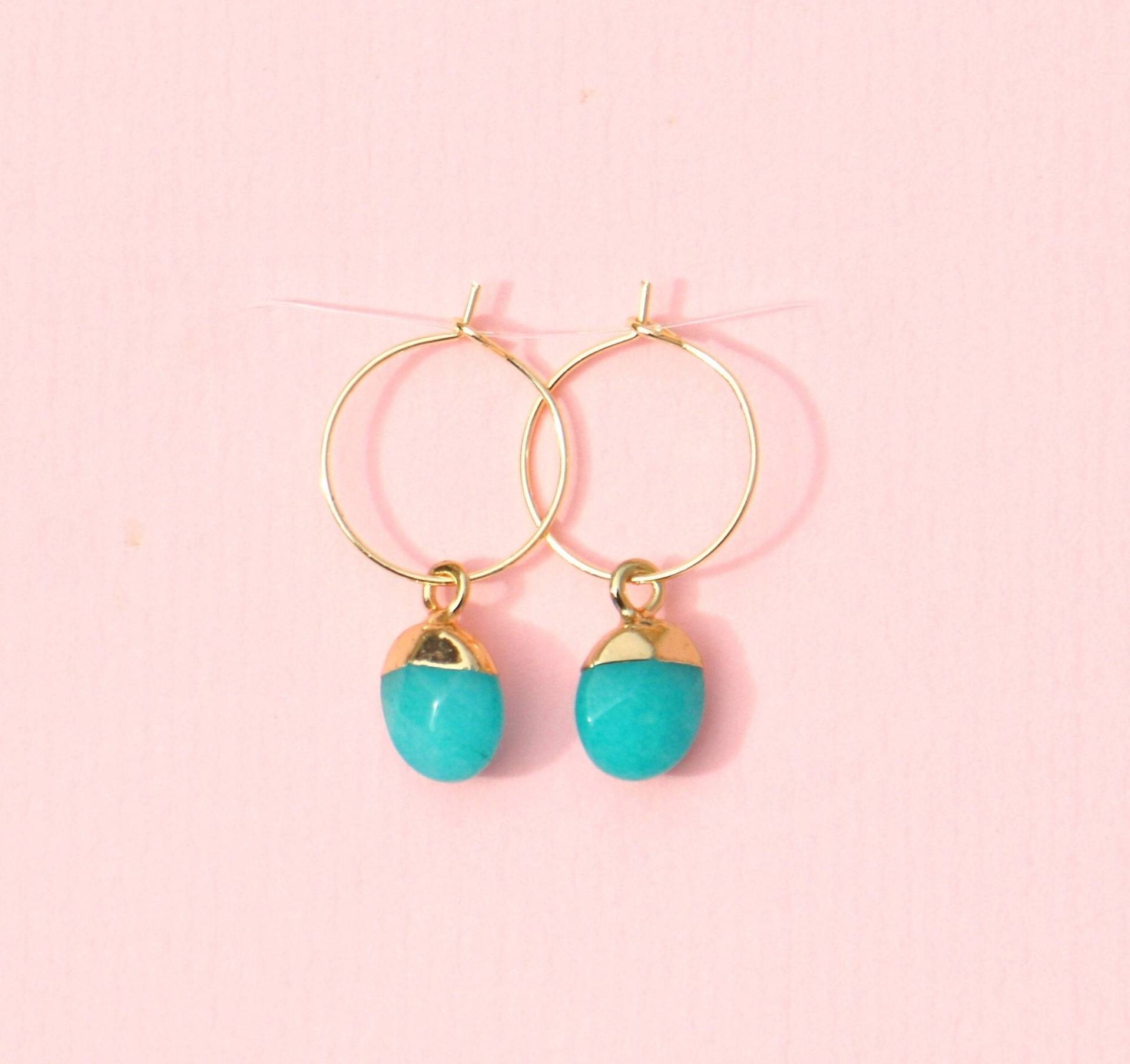 Creolen Mit Naturstein Anhänger Türkisblau von ohfunky