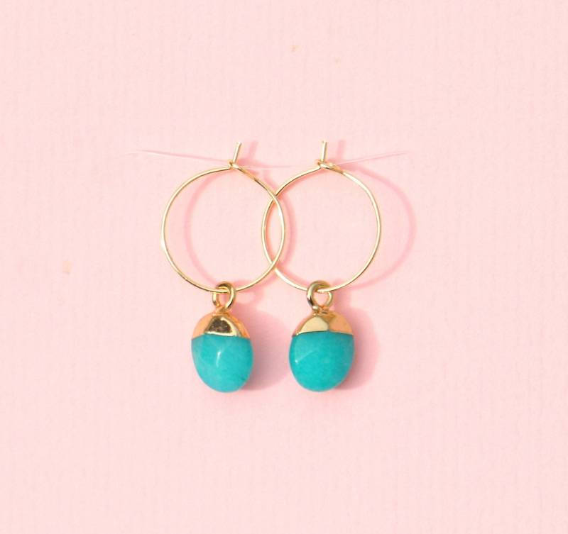 Creolen Mit Naturstein Anhänger Türkisblau von ohfunky