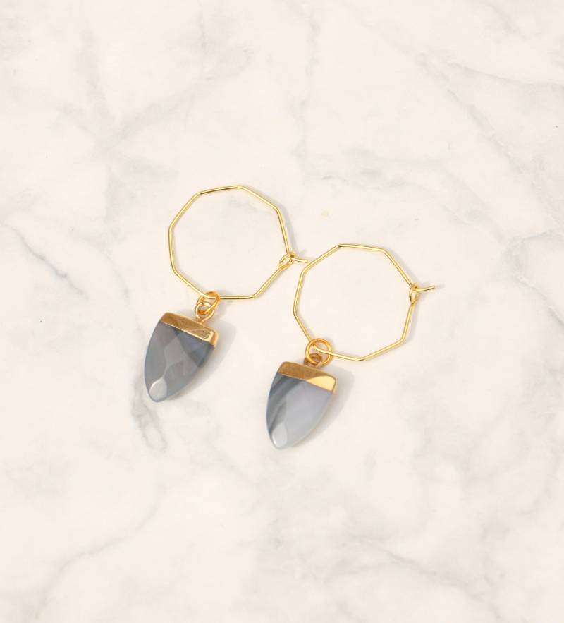 Creolen Oktagon Mit Quarz Anhänger Grau von ohfunky