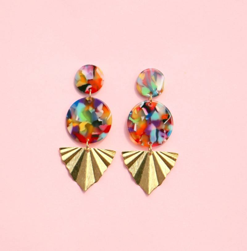 Fächer Statement Ohrringe Bunt Messing Und Acetat von ohfunky