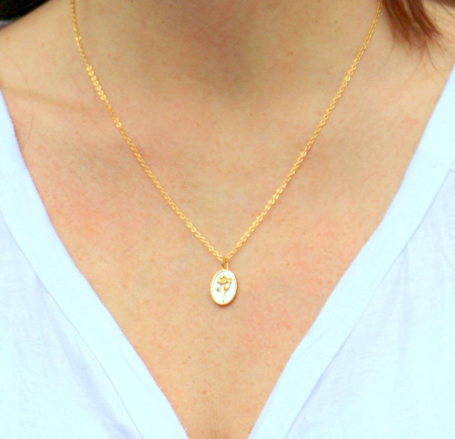 Geburtsblumen Kette Mit Perlmutt von ohfunky