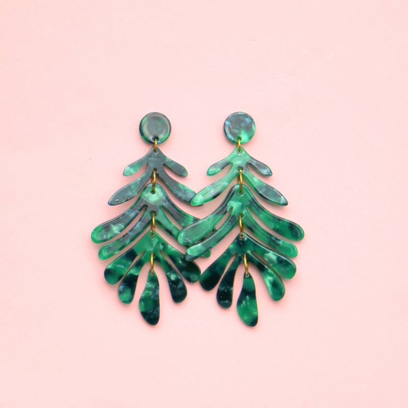 Große Grüne Blatt Hängeohrringe Aus Acryl von ohfunky