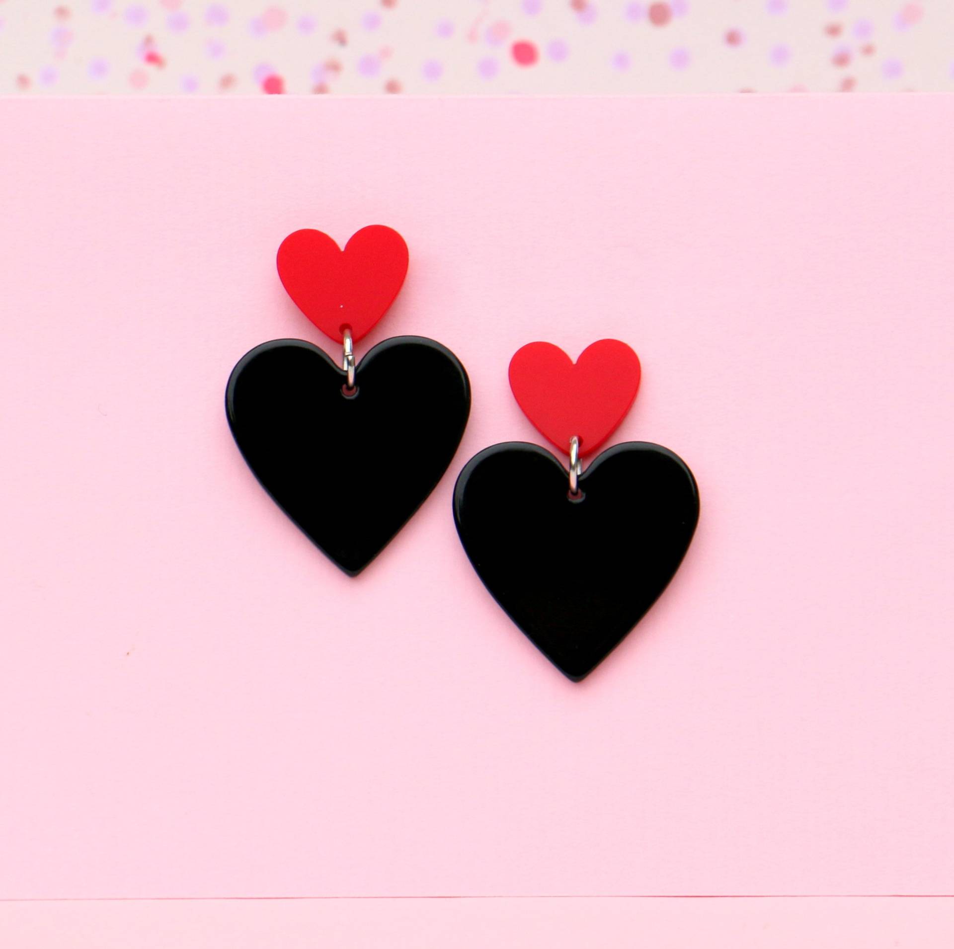 Herz Ohrringe Hängend Schwarz Rot von ohfunky