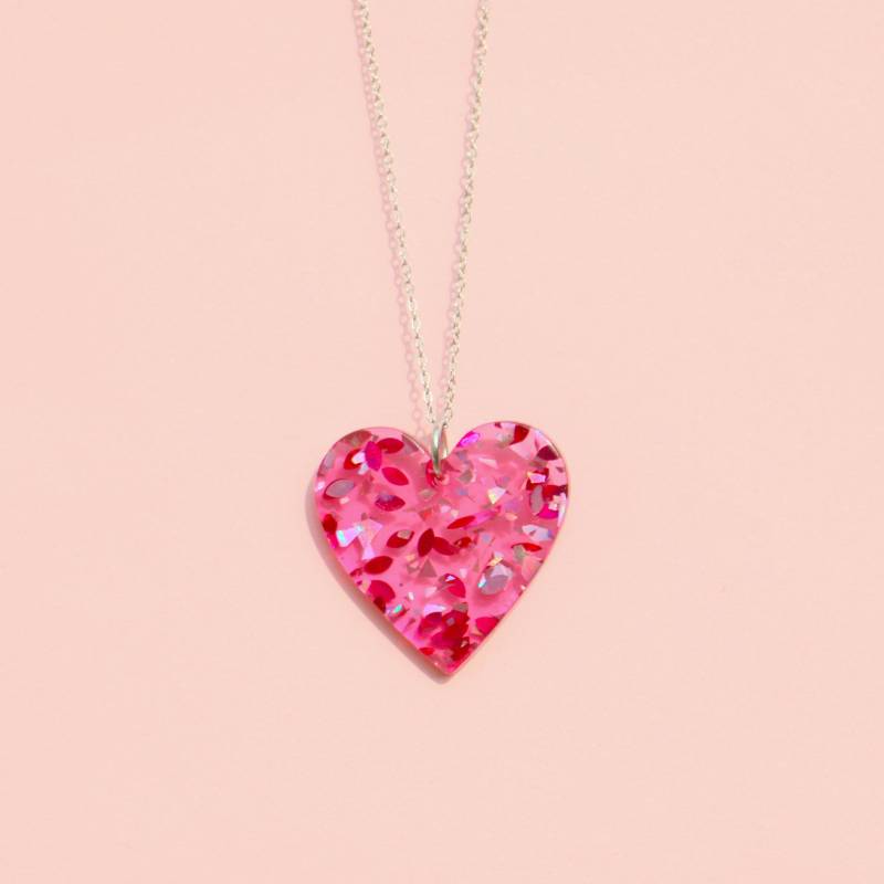 Kette Rosa Herz Pink Glitzer von ohfunky