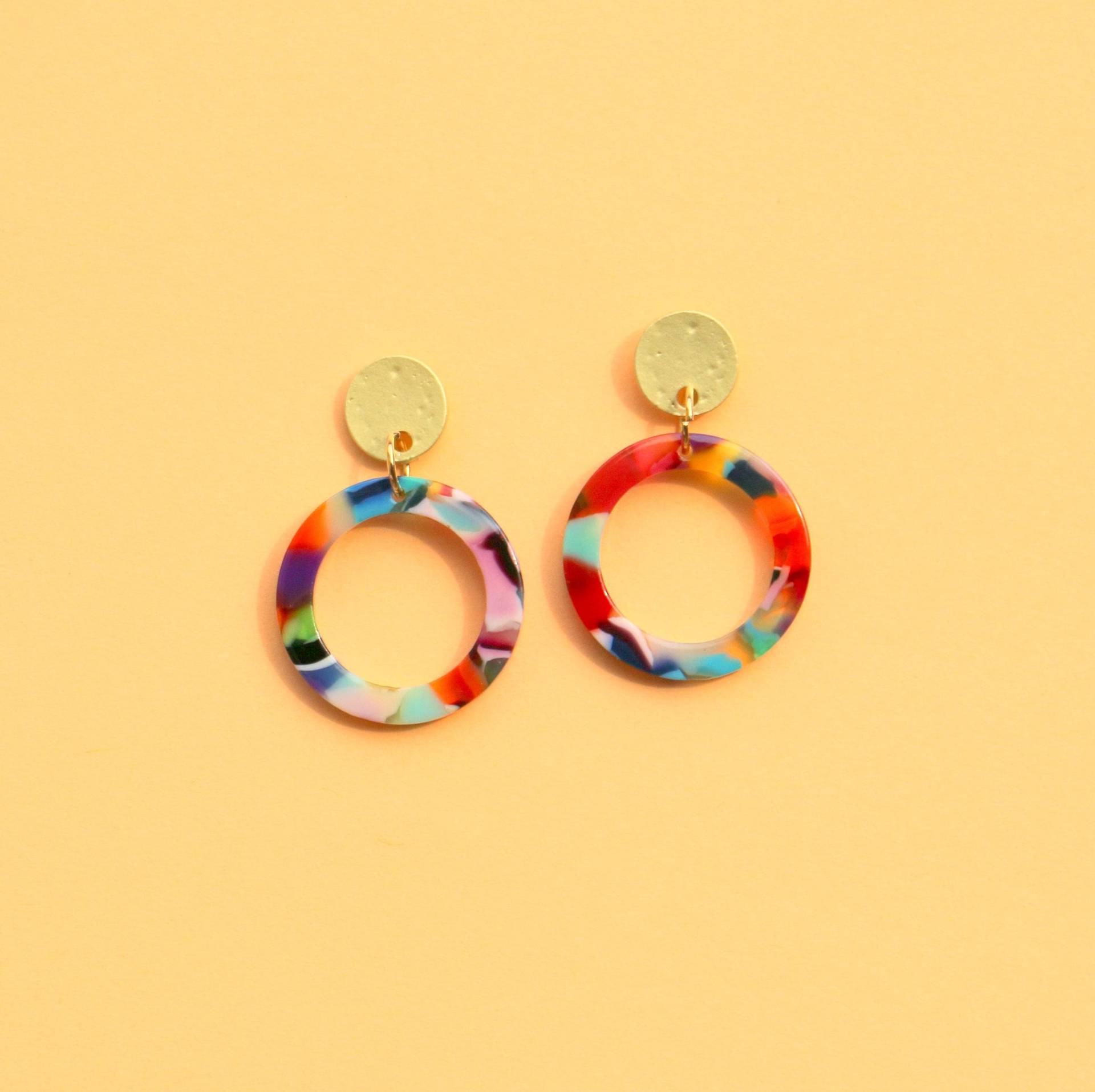 Kleine Kreis Ohrringe Bunt Gold von ohfunky