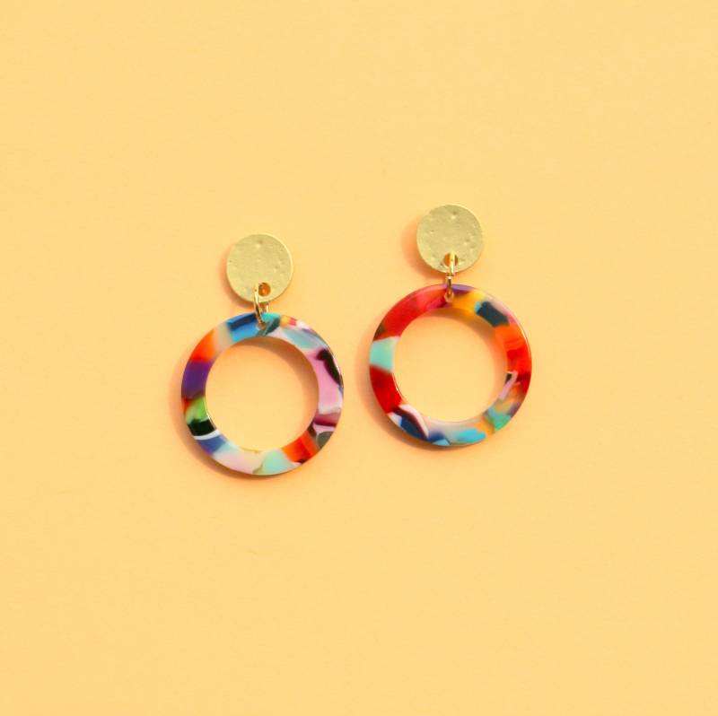 Kleine Kreis Ohrringe Bunt Gold von ohfunky