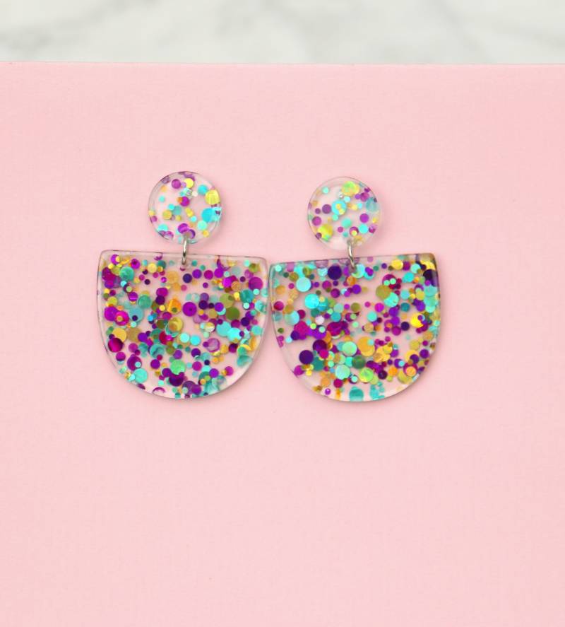 Konfetti Statement Ohrringe Hängend, Pailletten Acryl von ohfunky