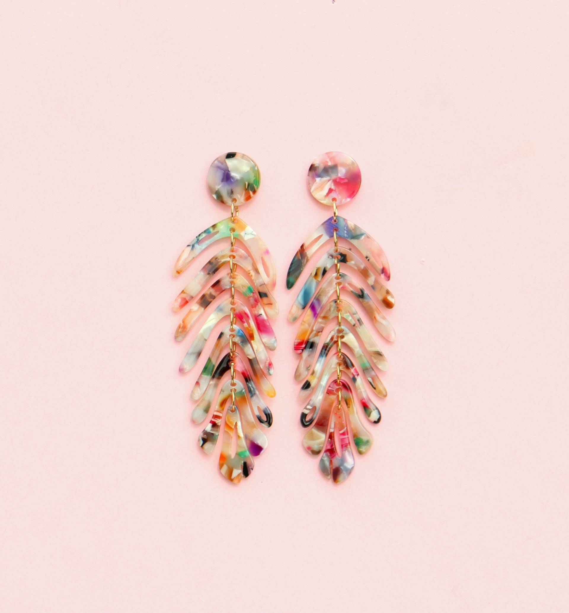 Lange Blatt Hängeohrringe Bunt von ohfunky
