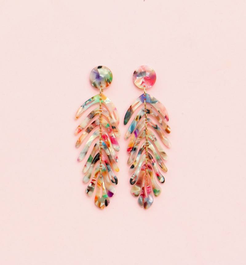 Lange Blatt Hängeohrringe Bunt von ohfunky