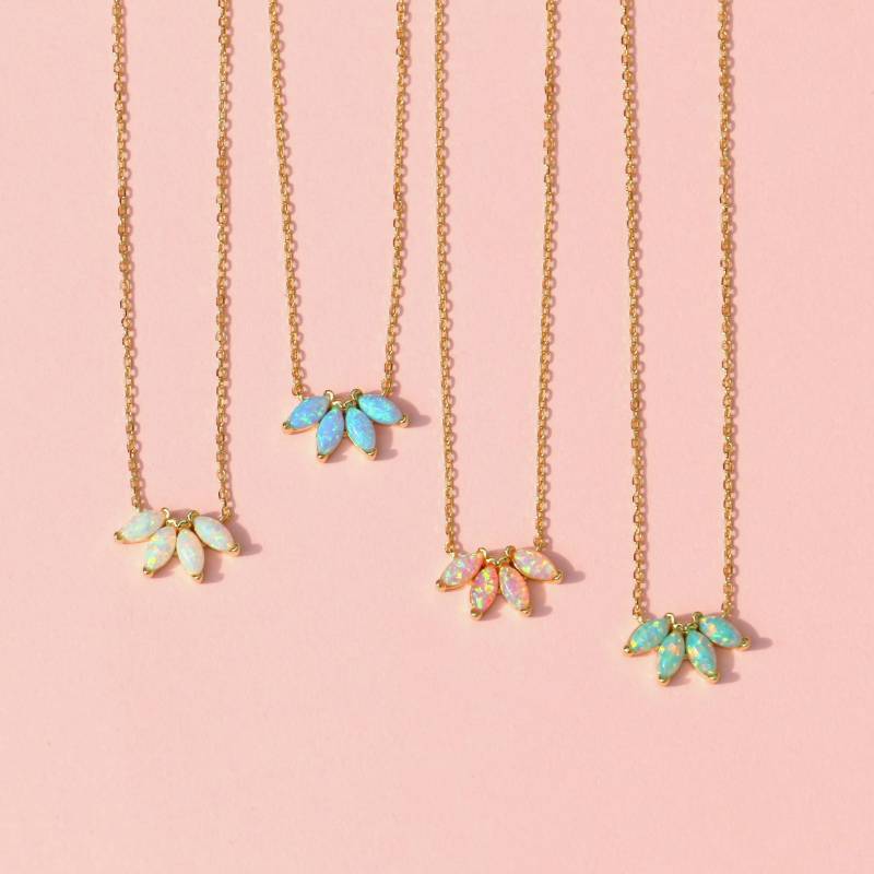 Opal Marquise Blütenblatt Kette, 925 Sterling Silber Vergoldet, Schmuck von ohfunky