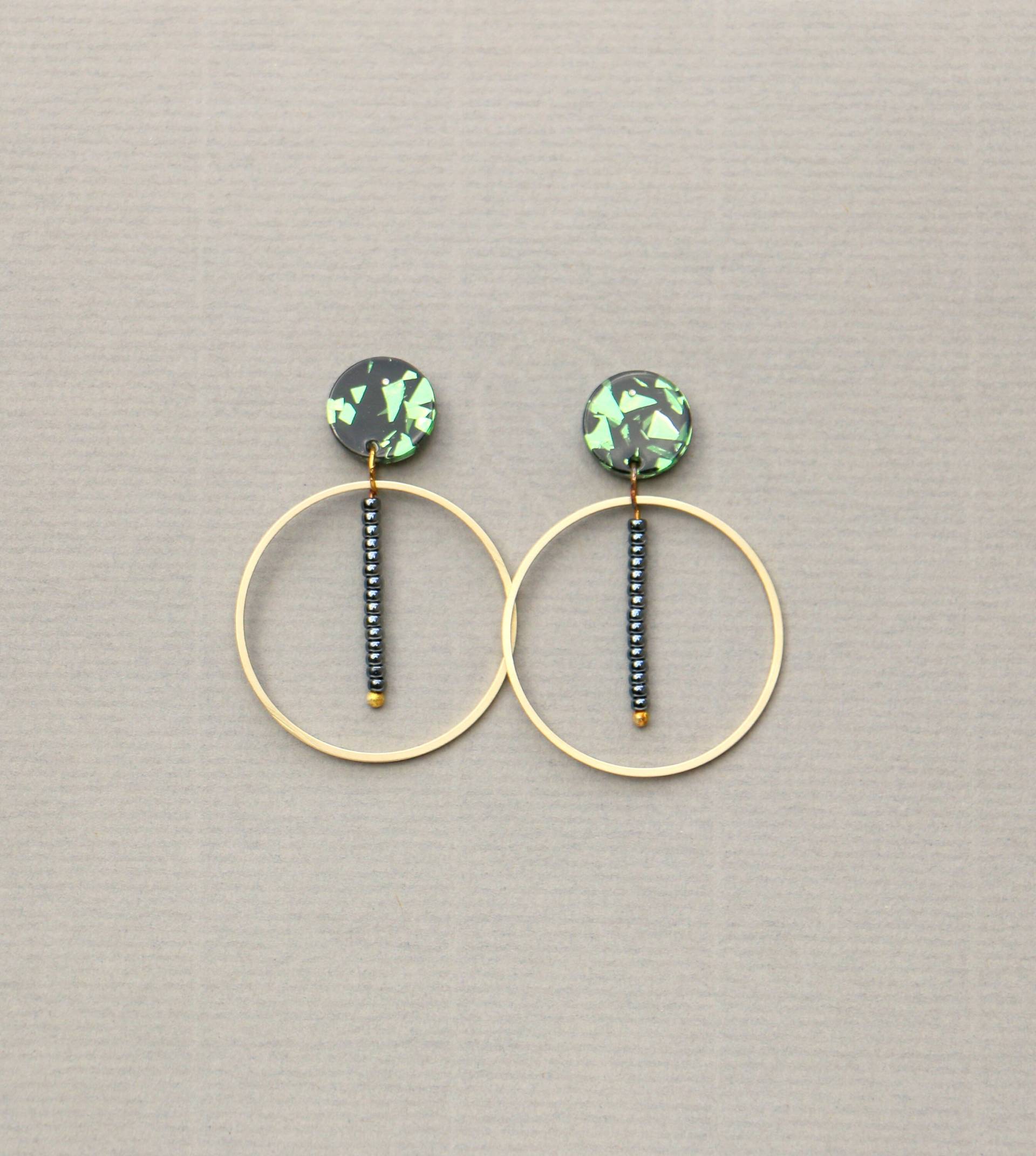 Originelle Mixed Media Ohrringe Messing Kreis von ohfunky