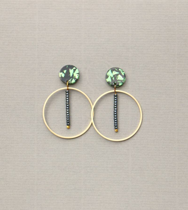 Originelle Mixed Media Ohrringe Messing Kreis von ohfunky
