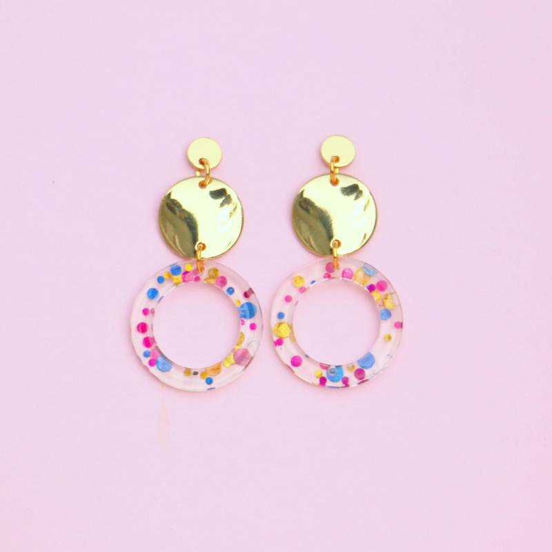 Pailletten Konfetti Hängeohrringe Gold Bunt von ohfunky