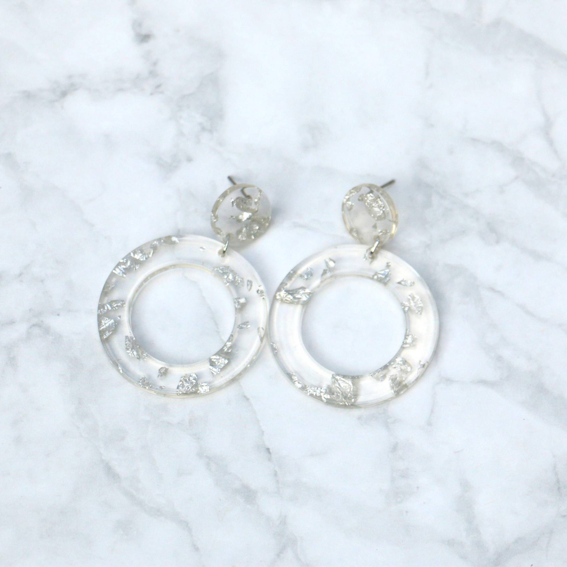 Runde Acryl Ohrringe Durchsichtig Mit Gold Oder Silberfolie von ohfunky