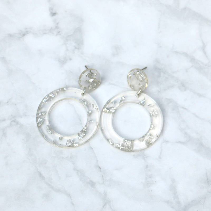 Runde Acryl Ohrringe Durchsichtig Mit Gold Oder Silberfolie von ohfunky