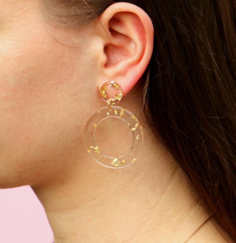 Runde Acryl Ohrringe Durchsichtig Mit Gold Oder Silberfolie von ohfunky