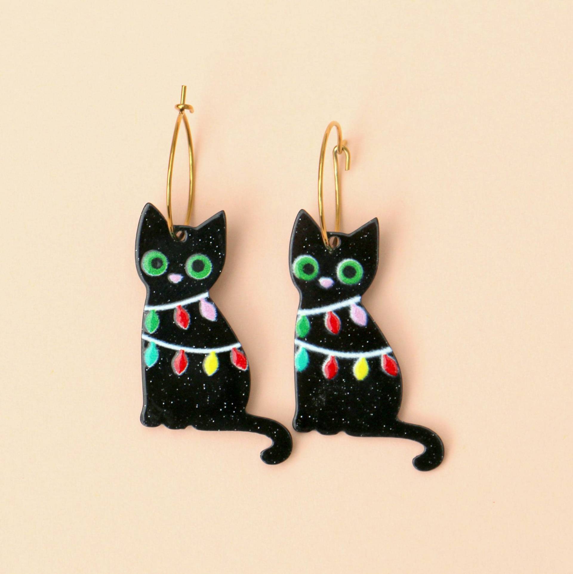 Schwarze Katze Ohrringe Creolen Mit Katzen Anhänger von ohfunky