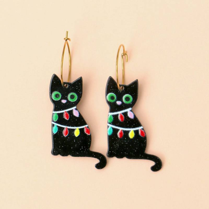 Schwarze Katze Ohrringe Creolen Mit Katzen Anhänger von ohfunky