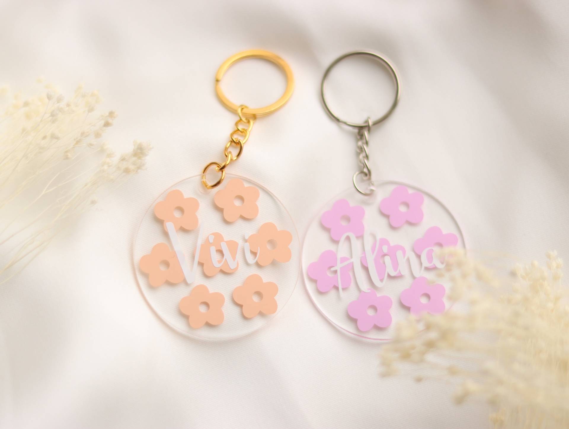Schlüsselanhänger Flowerpower | Geschenk Personalisiert Acryl Blume Keychain Weihnachtsgeschenk von ohhappyclub