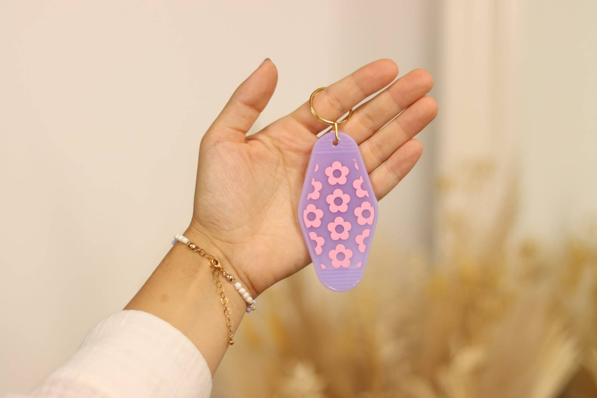 Schlüsselanhänger Retro Blumen | Keychain Motel Geburtstagsgeschenk Weihnachten Weihnachtsgeschenk Flowerpower von ohhappyclub